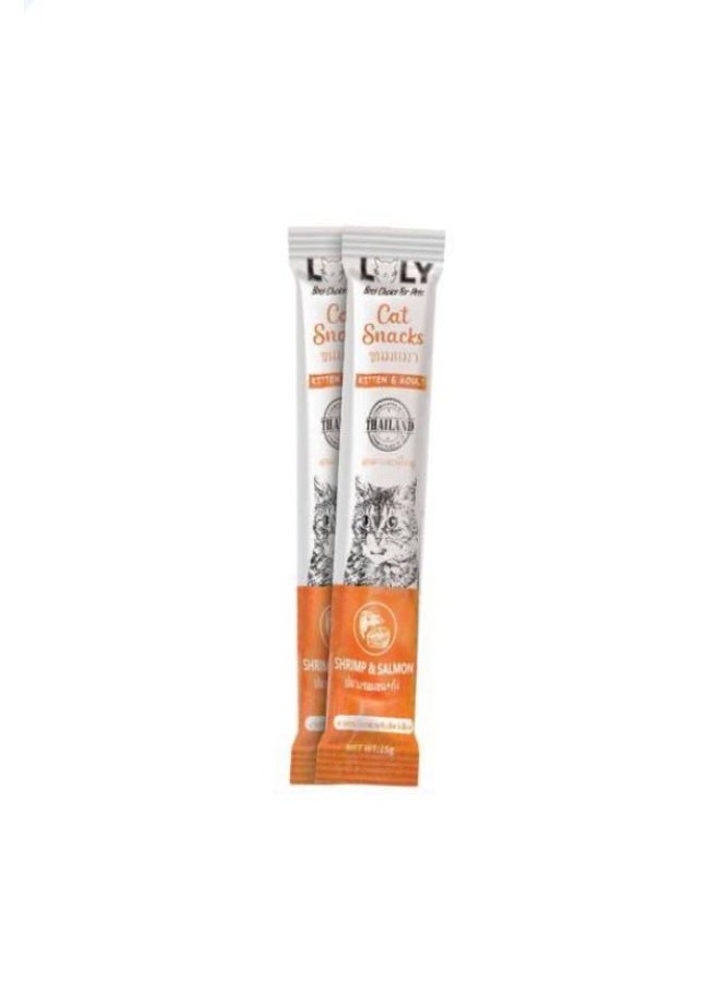 Lolly Cat Salmon & Shrimp Flavored Treats for Adult Cats and Kittens 50 x 15g Sachets - Image 2